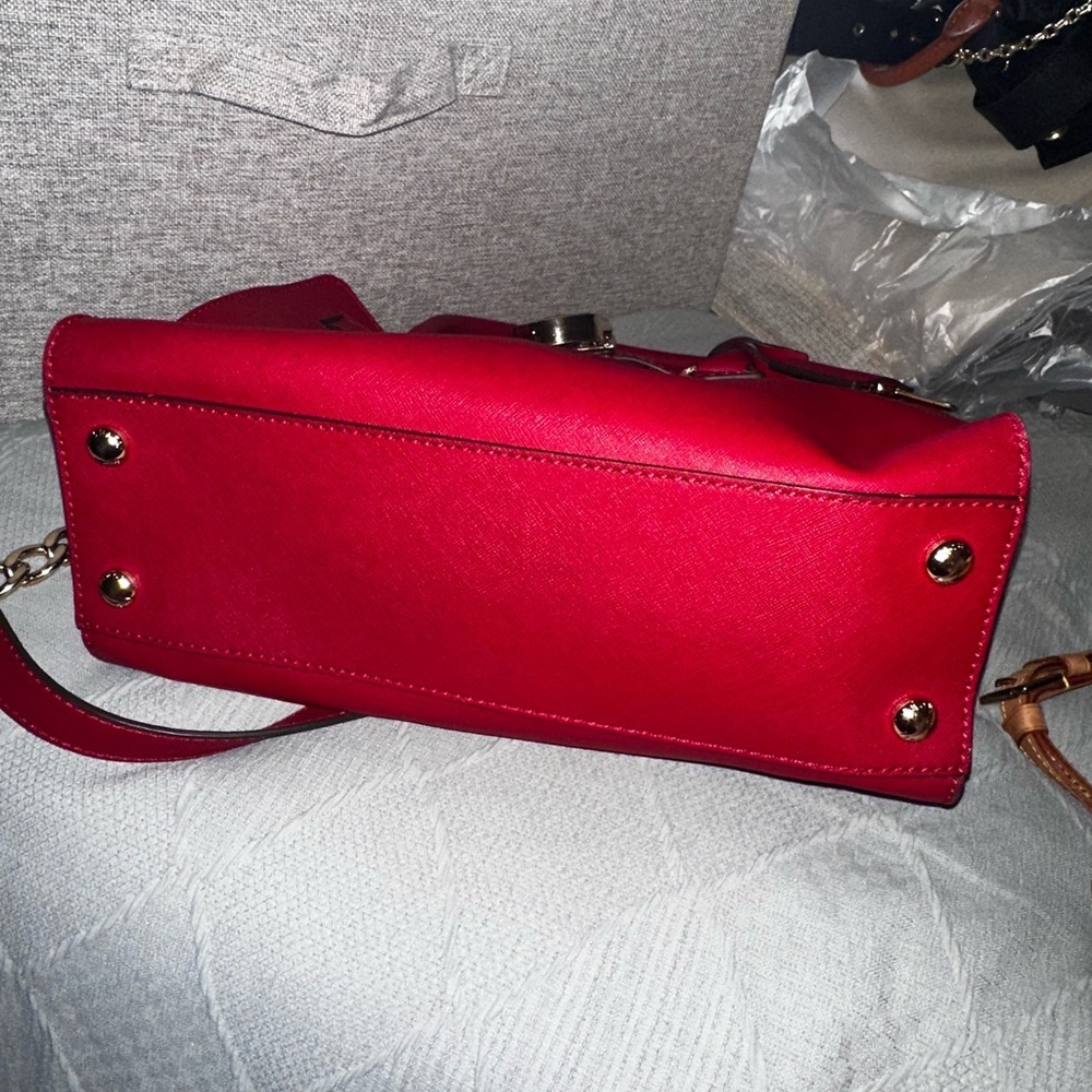 Red leather shoulder bag top handle satchel bag Michael Kors Hamilton purse - Picture 6 of 13